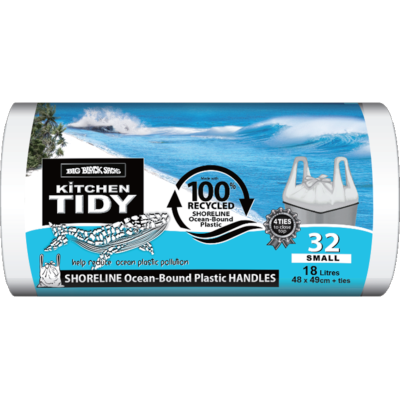 Big Black Sacks Kitchen Tidy Liner 100% Recycled Ocean Bound Plastic Tie Top Small 48 x 49cm 18 Litre 32pk