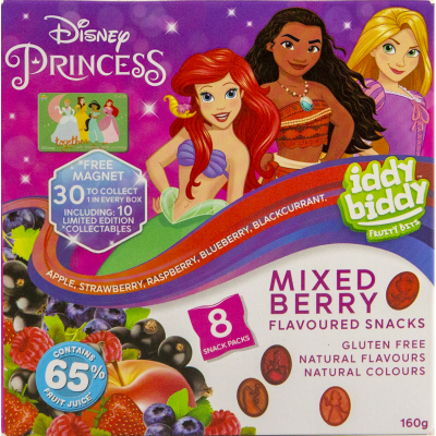 Iddy Biddy Fruit Bits Disney Princess Mixed Berry Flavoured Snacks 8 x 20g