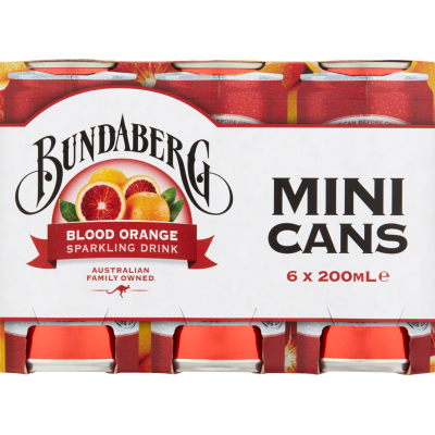 Bundaberg Blood Orange Sparkling Drink Mini Cans 6 x 200ml