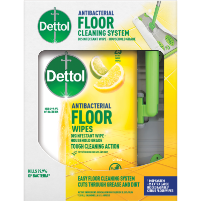 Dettol Antibacterial Floor Cleaning System & Wipes 1pk