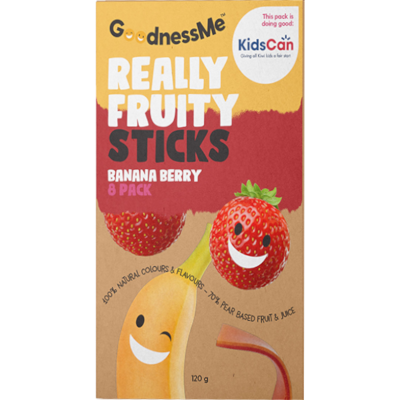 GoodnessMe Really Fruity Banana Berry Sticks Snack 120g