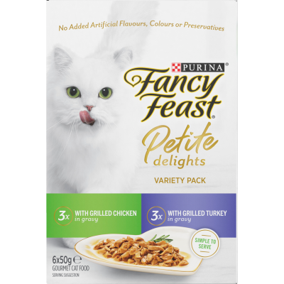 Purina Fancy Feast Adult Petite Delights Chicken & Turkey Grilled Wet Cat Food Pouch 6 x 50g