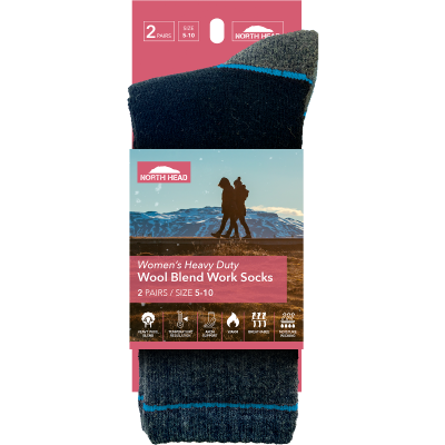 North Head Women's Heavy Duty Wool Blend Work Socks Size 5-10 2pk