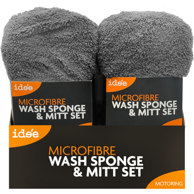 Idee Microfibre Wash Sponge & Mitt Set 1pk