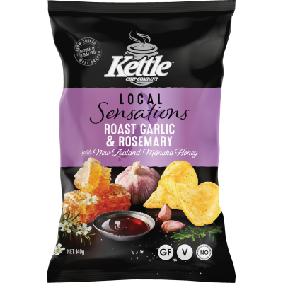 Kettle Chip Company Local Sensations Roast Garlic Rosemary With New Zealand Manuka Honey Potato Chips 140g