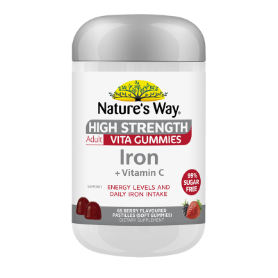 Nature's Way High Strength Iron + Vitamin C Iron Berry Flavoured Adult Vita Gummies 65pk