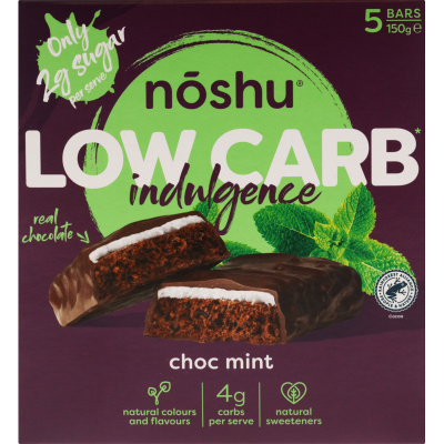 Noshu Low Carb Indulgence Choc Mint Muesli Bars 5 x 30g