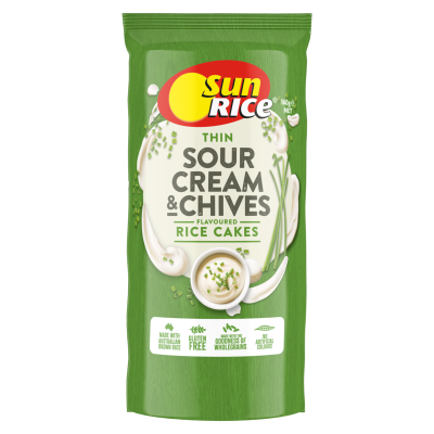 SunRice Thin Sour Cream & Chives Flavoured Rice Cakes 160g