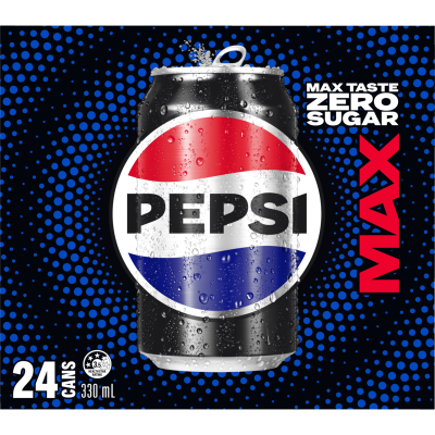 Pepsi Max Zero Sugar Soft Drink Cans 24 x 330ml