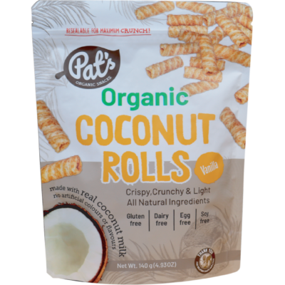 Pat's Organic Snacks Vanilla Organic Coconut Rolls 140g