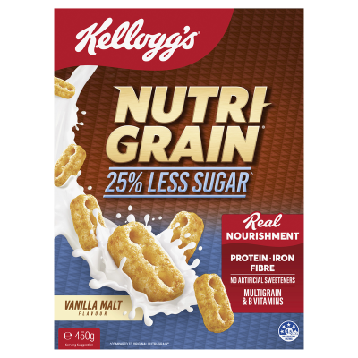 Kellogg's Nutri-Grain Vanilla Malt Flavour 25% Less Sugar Cereal 450g