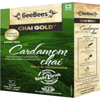 GeeBees Chai Gold Cardamom Sweetened Instant Pre-Mix Chai Tea 10 x 22g