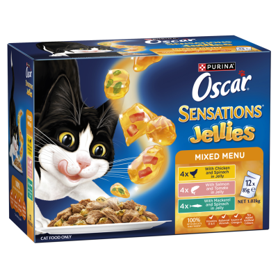 Purina Oscar Adult Sensations Jellies Mixed Menu Jelly Wet Cat Food Pouch 12 x 0.085kg