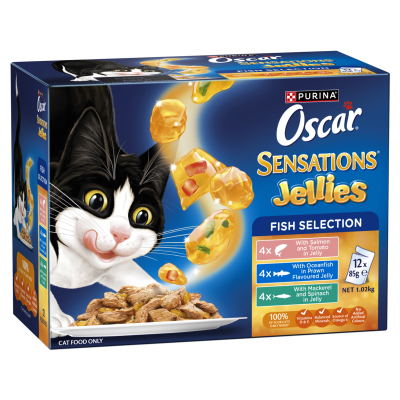 Purina Oscar Adult Sensations Jellies Fish Selection Jelly Wet Cat Food Pouch 12 x 0.085kg
