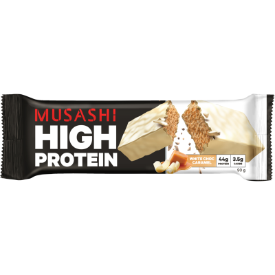 Musashi White Choc Caramel High Protein Bar 90g