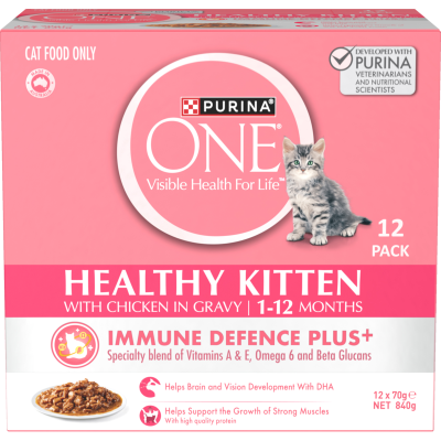 Purina ONE Healthy Kitten With Chicken In Gravy Wet Cat Food 12 x 70g