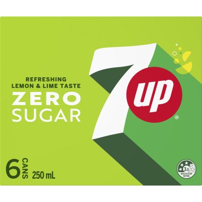 7UP Zero Sugar Soft Drink Cans 6 x 250ml