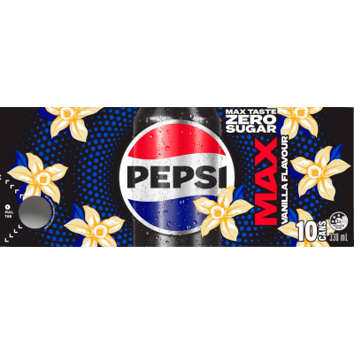 Pepsi Max Zero Sugar Vanilla Flavour Soft Drink 10 x 330ml