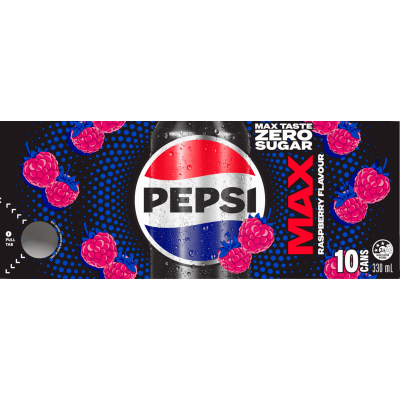Pepsi Max Zero Sugar Raspberry Flavour Soft Drink Cans 10 x 330ml