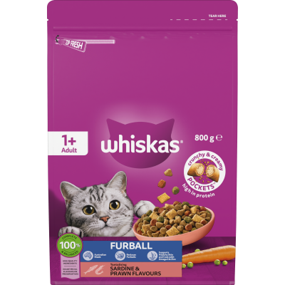 Whiskas Furball Sardine & Prawn Flavours Adult Dry Cat Food 800g