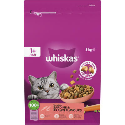 Whiskas Sardine & Prawn Flavour Adult Dry Cat Food 3kg
