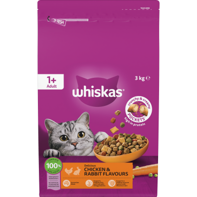 Whiskas Chicken & Rabbit Flavours 1+ Adult Dry Cat Food 3kg
