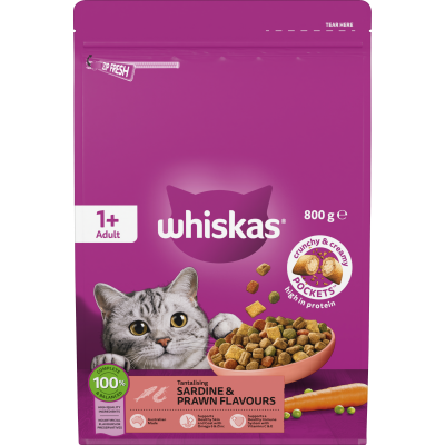 Whiskas Sardine & Prawn Flavours 1+ Adult Dry Cat Food 800g