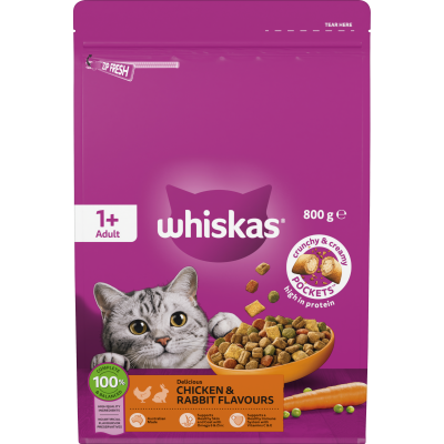 Whiskas Chicken & Rabbit Flavours 1+ Adult Dry Cat Food 800g