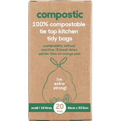 Compostic Home Compostable Small 18 Litre Tie Top Kitchen Tidy Bags 20pk