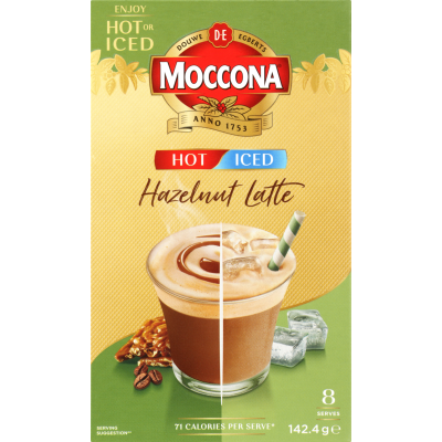 Moccona Hot Iced Hazelnut Latte Coffee Sachets 8pk