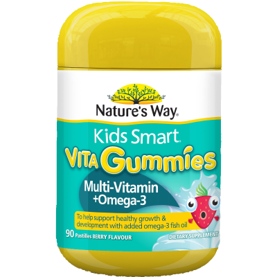 Natures Way Kids Smart Multi-Vitamin + Omega-3 Berry Flavour Pastilles Vita Gummies 90pk