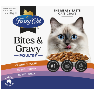 Fussy Cat Twice As Tasty Bites & Gravy Poultry Wet Cat Food 12 x 80g