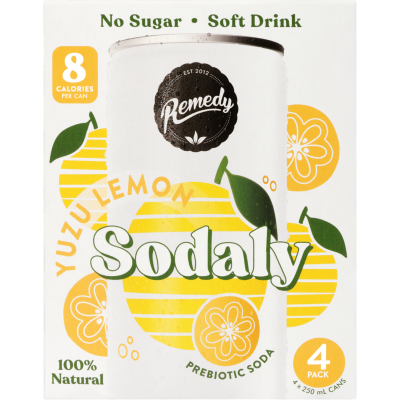 Remedy Sodaly Yuzu Lemon Prebiotic Soda 4 x 250ml