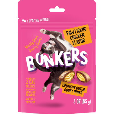 BONKERS Crunchy & Soft Paw Lickin' Chicken Flavoured Cat Treats 85g