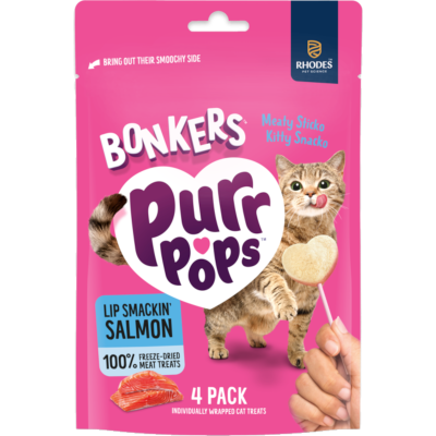BONKERS Purrpops Freeze Dried Salmon Flavoured Lollipop Cat Treats 4 x 1.4pk