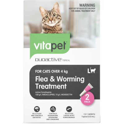 VitaPet Duoactive Topical Flea & Worming Treatment Cats Over 4kg 2pk