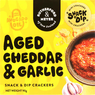 Rutherford & Meyer Aged Cheddar & Garlic Snack & Dip Crackers 90g