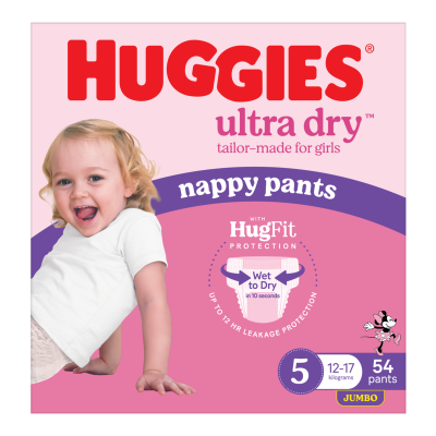 Huggies Ultra Dry Nappy Pants Walker Girl Size 5 12-17kg 54pk