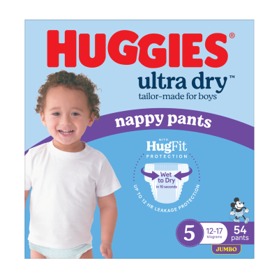 Huggies Ultra Dry Nappy Pants Walker Boy Size 5 12-17kg 54pk