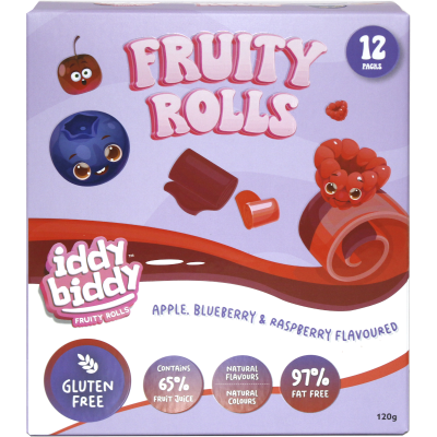 Iddy Biddy Apple Blueberry & Raspberry Fruity Rolls 12 x 10g