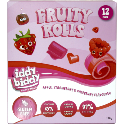 Iddy Biddy Apple Strawberry & Raspberry Fruity Rolls 12 x 10g