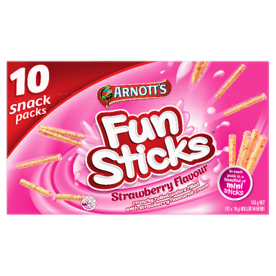 Arnott's Funsticks Strawberry Rolled Wafer Snack Pack 180g