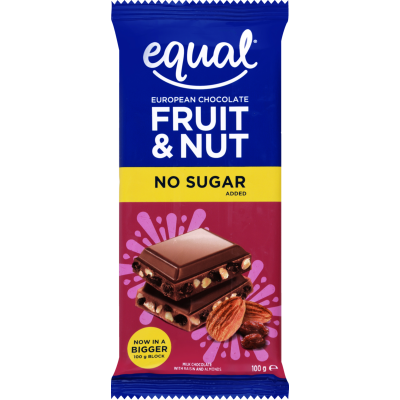 Equal No Sugar Added Fruit & Nut Chocolate Block 100g