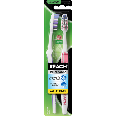 Reach Total Clean Medium Toothbrush 2pk