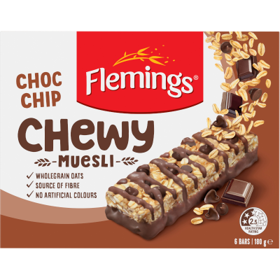 Flemings Chewy Choc Chip Muesli Bar 6 x 30g