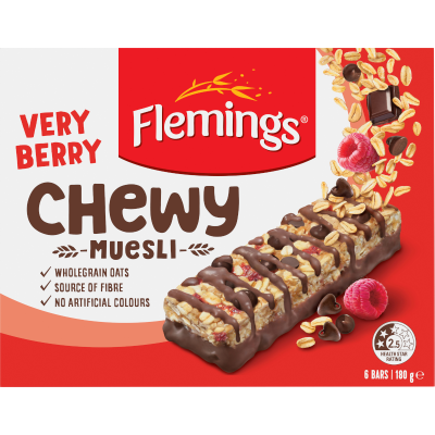 Flemings Chewy Very Berry Muesli Bar 6 x 30g
