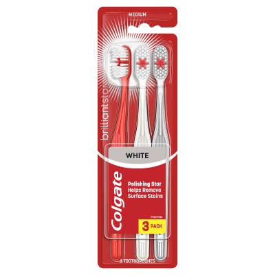 Colgate Brilliant Star White Medium Toothbrush 3pk