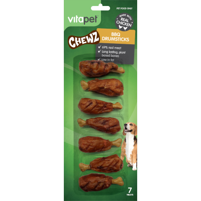 VitaPet BBQ Chicken Drumsticks Chews Pet Treat 7pk