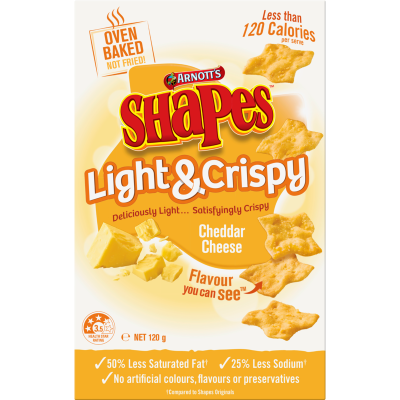 Arnott's Shapes Light & Crispy Cheddar Cheese Snacks 120g