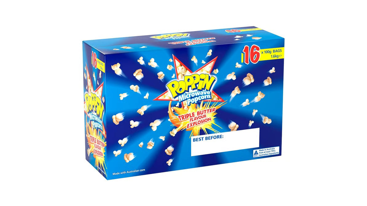 Poppin Triple Butter Microwave Popcorn 100g x 16